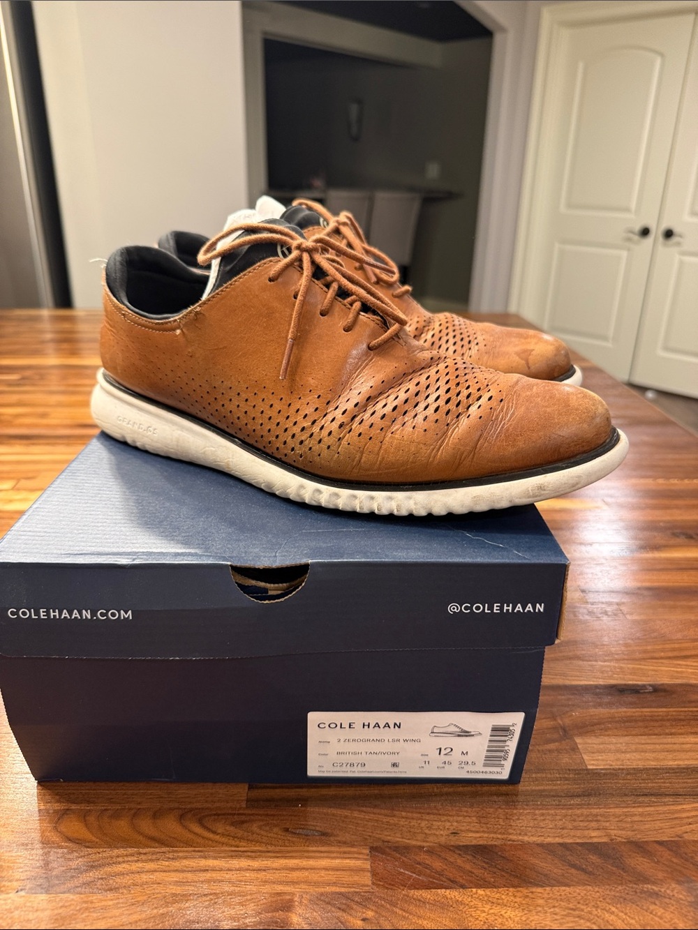 Cole Haan Men's Tan Leather Perforated Lace-Up Sneakers